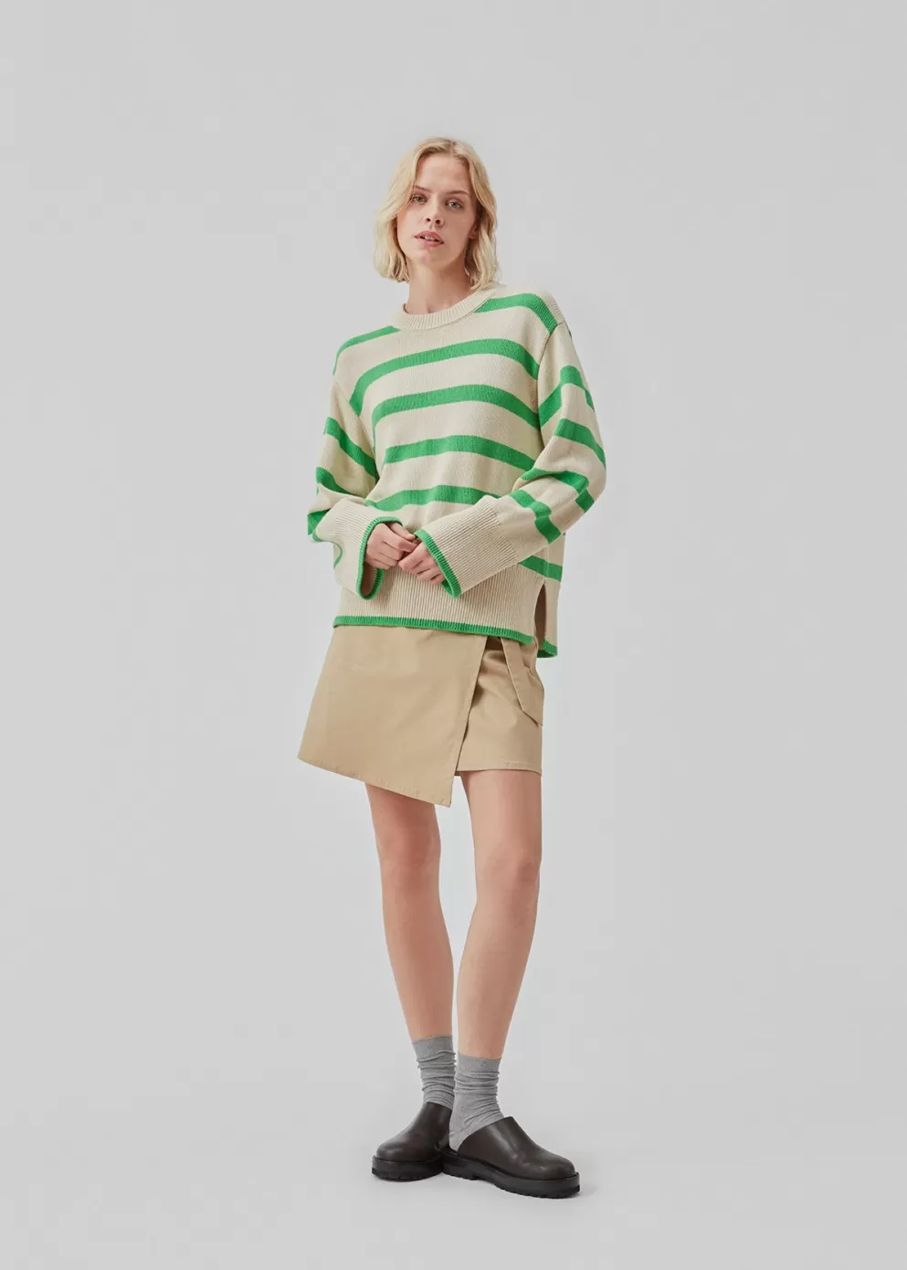 Outlet Modström Corbinmd Stripe O-Neck Green Summer Sand Stripe