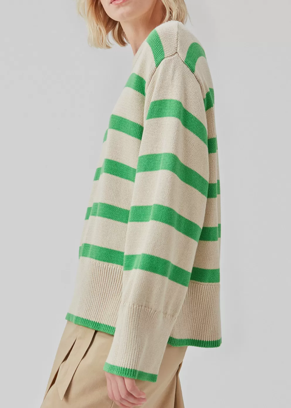 Outlet Modström Corbinmd Stripe O-Neck Green Summer Sand Stripe