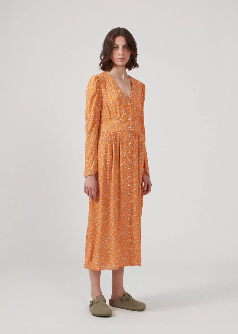 Online Modström Corinnamd Print Dress Vibrant Orange Flower Leaf