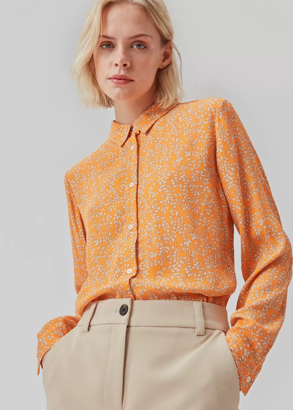 Best Modström Corinnamd Print Shirt Vibrant Orange Flower Leaf